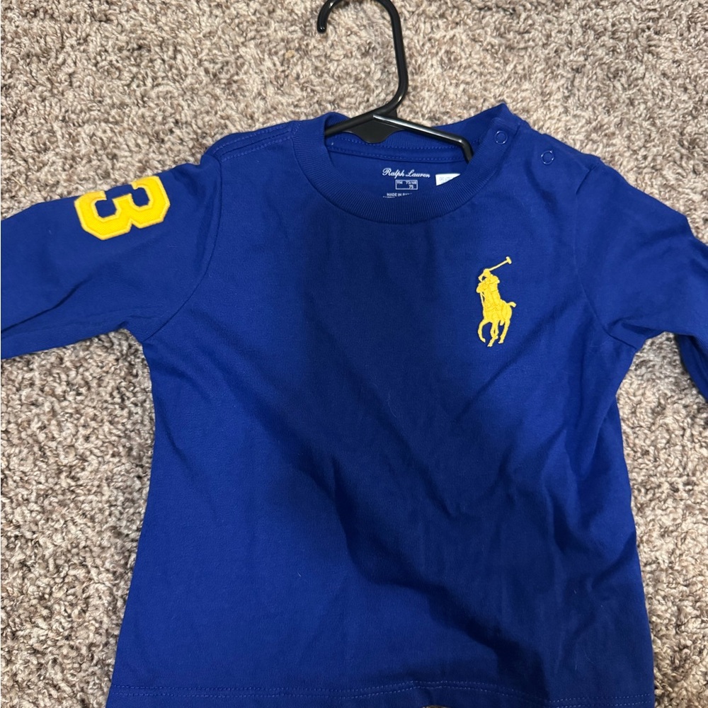Polo by Ralph Lauren Royal Blue Long-Sleeve Tee with Yellow Logo & Sleeve Number